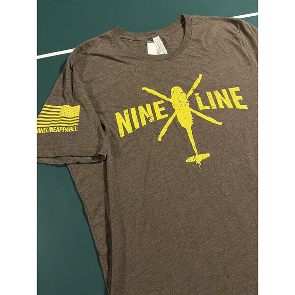 Nine Line Apparel Brown T-Shirt Tee XL Military Patriotic USA Marines Army Flag - Picture 1 of 5
